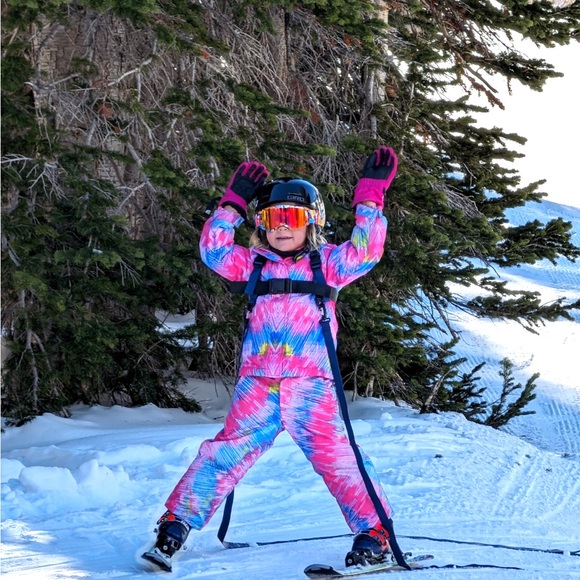 4t girls winter ski set Pink and Blue Patterned Jacket pants and gloves - Picture 12 of 12
